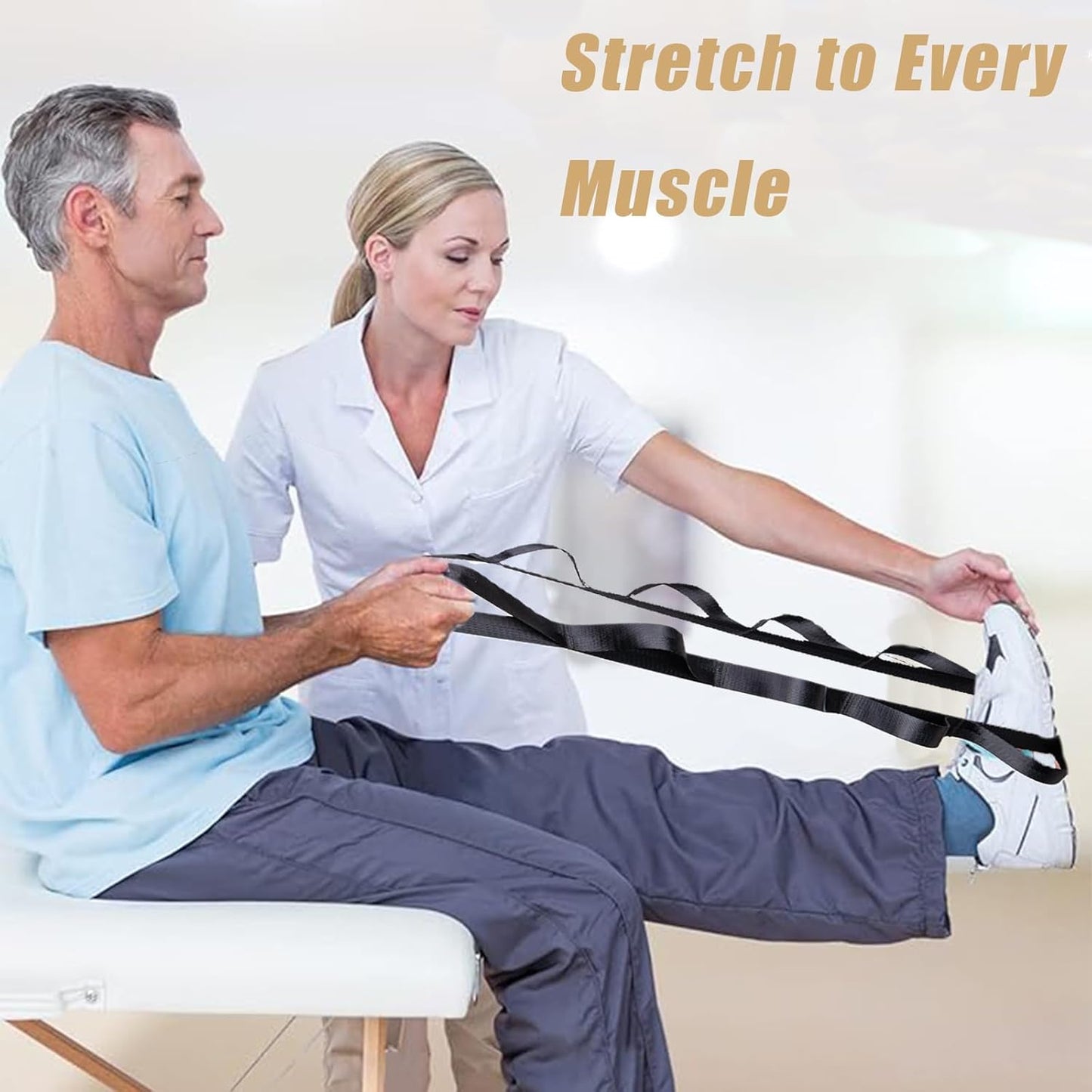Stretching Strap Yoga Strap for Physical Therapy with 10 Loops, Yoga Straps for Stretching, Upgraded Non-Elastic Stretch Band for Pilates, Dance and Gymnastics with Workout Guide