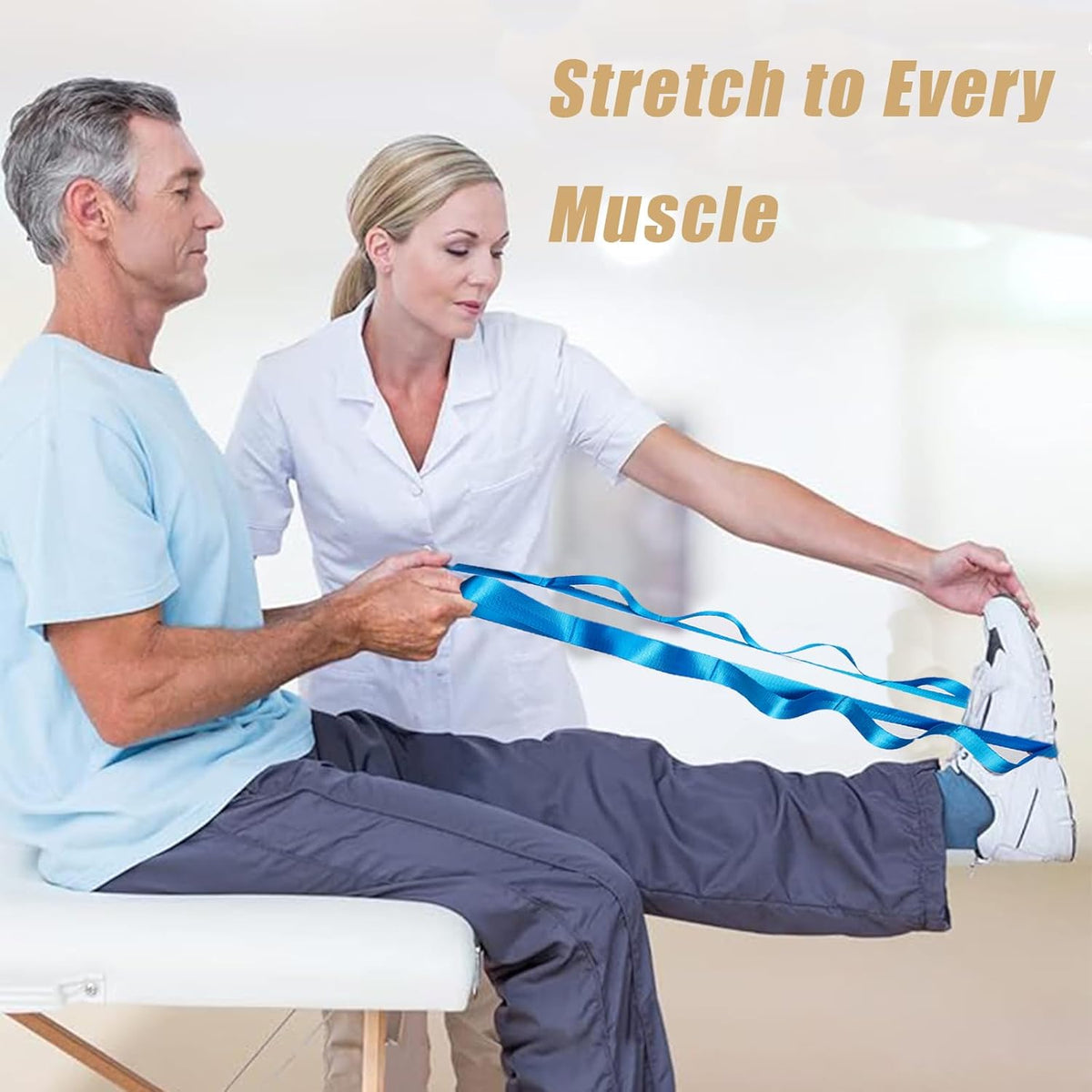 Stretching Strap Yoga Strap for Physical Therapy with 10 Loops, Yoga Straps for Stretching, Upgraded Non-Elastic Stretch Band for Pilates, Dance and Gymnastics with Workout Guide