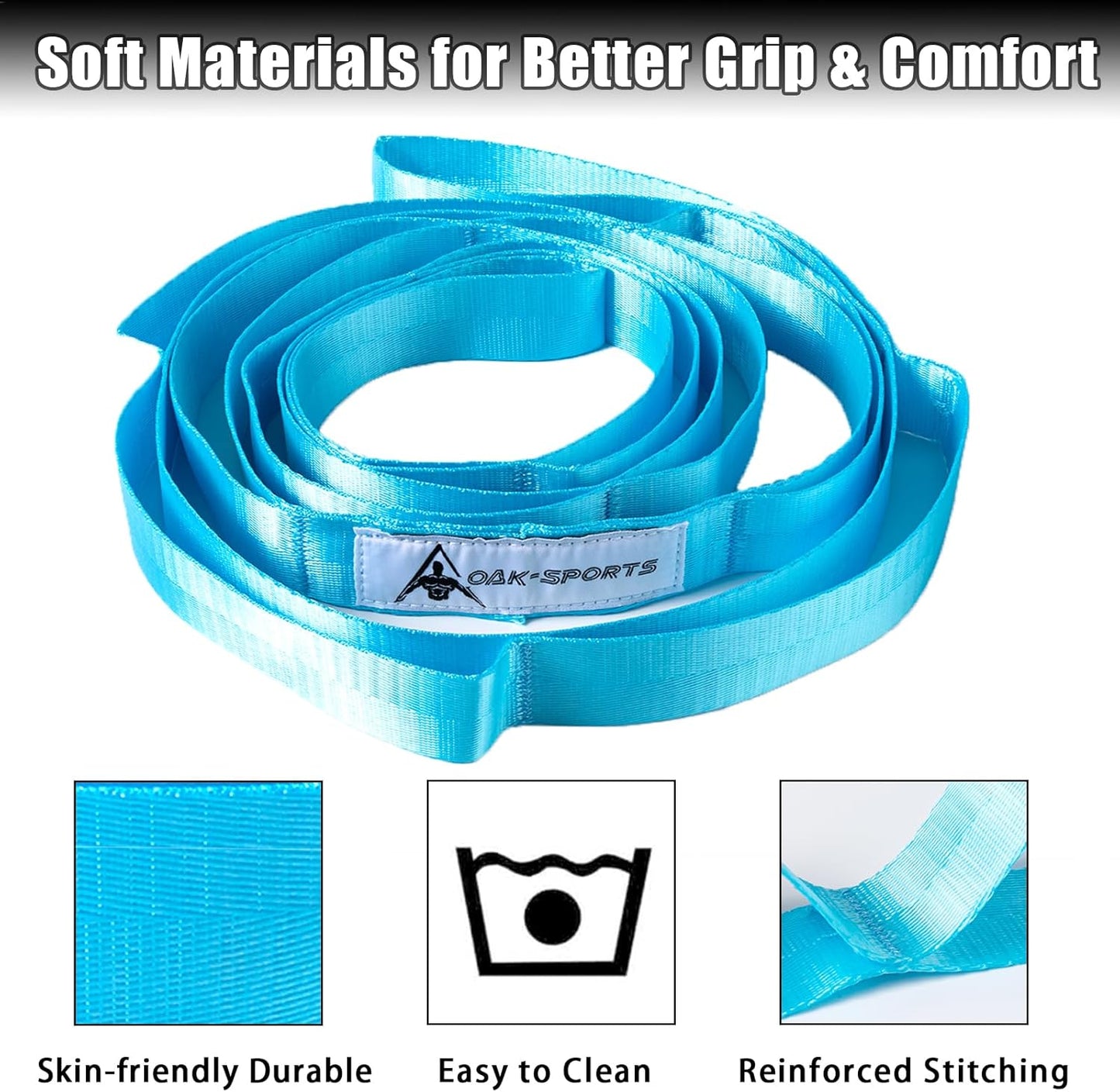 Stretching Strap Yoga Strap for Physical Therapy with 10 Loops, Yoga Straps for Stretching, Upgraded Non-Elastic Stretch Band for Pilates, Dance and Gymnastics with Workout Guide