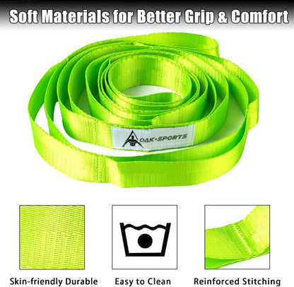 Stretching Strap Yoga Strap for Physical Therapy with 10 Loops, Yoga Straps for Stretching, Upgraded Non-Elastic Stretch Band for Pilates, Dance and Gymnastics with Workout Guide