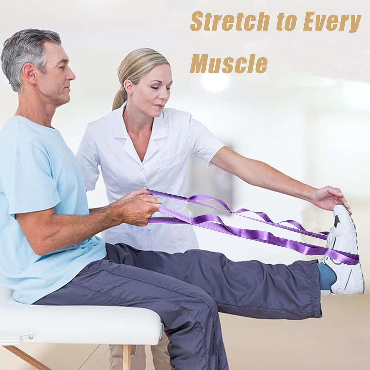 Stretching Strap Yoga Strap for Physical Therapy with 10 Loops, Yoga Straps for Stretching, Upgraded Non-Elastic Stretch Band for Pilates, Dance and Gymnastics with Workout Guide