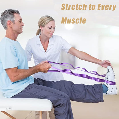 Stretching Strap Yoga Strap for Physical Therapy with 10 Loops, Yoga Straps for Stretching, Upgraded Non-Elastic Stretch Band for Pilates, Dance and Gymnastics with Workout Guide