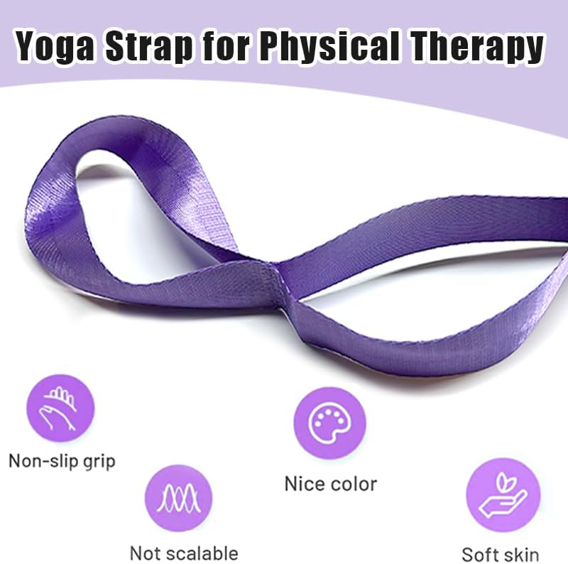 Stretching Strap Yoga Strap for Physical Therapy with 10 Loops, Yoga Straps for Stretching, Upgraded Non-Elastic Stretch Band for Pilates, Dance and Gymnastics with Workout Guide