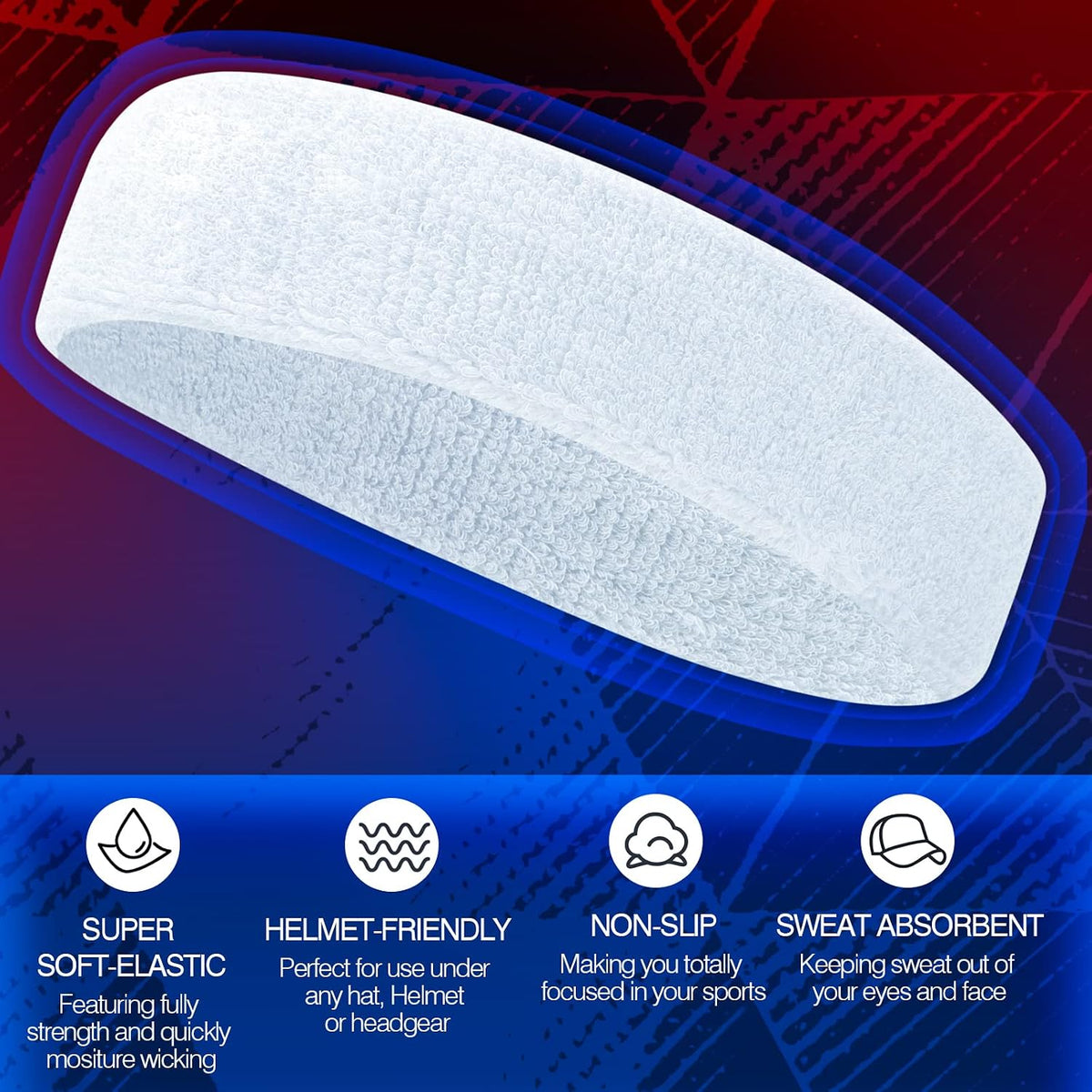 Sweatbands Sports Headband for Men & Women, Moisture Wicking Hairband Athletic Towel Headbands Cotton Head Sweat Bands for Running, Cycling, Yoga, Spa