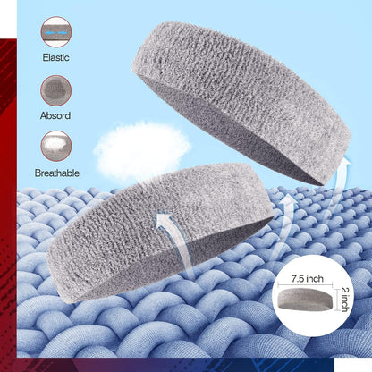 Sweatbands Sports Headband for Men & Women, Moisture Wicking Hairband Athletic Towel Headbands Cotton Head Sweat Bands for Running, Cycling, Yoga, Spa