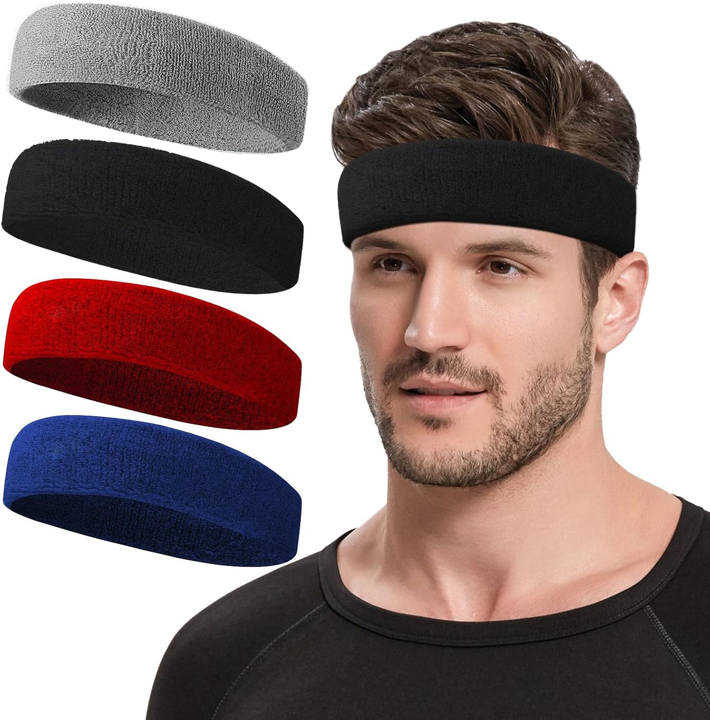 Sweatbands Sports Headband for Men & Women, Moisture Wicking Hairband Athletic Towel Headbands Cotton Head Sweat Bands for Running, Cycling, Yoga, Spa