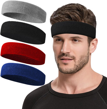 Sweatbands Sports Headband for Men & Women, Moisture Wicking Hairband Athletic Towel Headbands Cotton Head Sweat Bands for Running, Cycling, Yoga, Spa