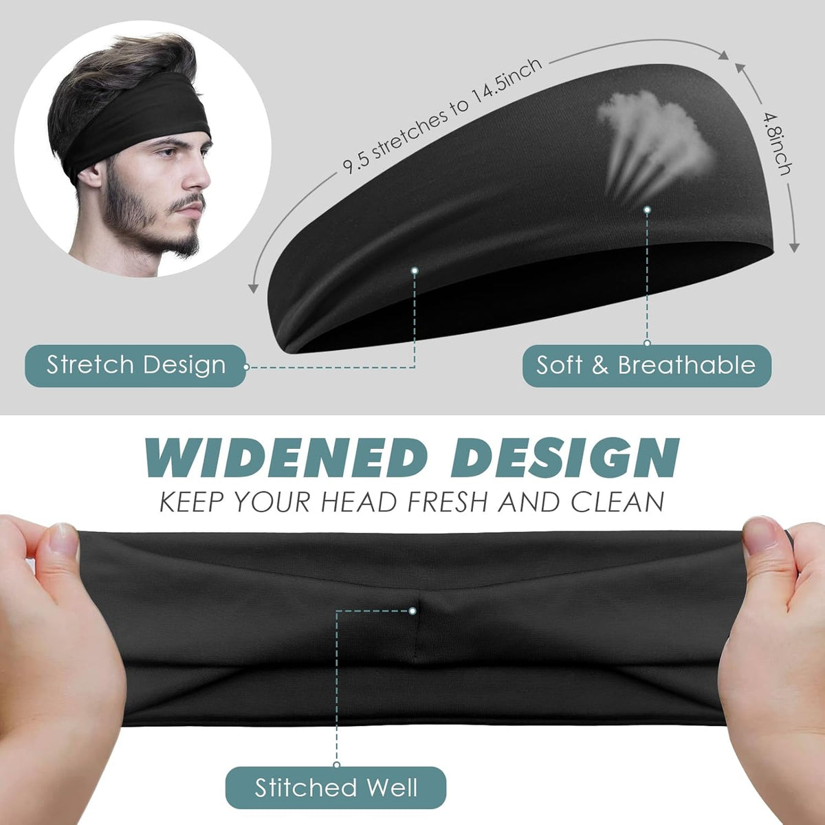 Sweatbands Sports Headband for Men & Women, Moisture Wicking Hairband Athletic Towel Headbands Cotton Head Sweat Bands for Running, Cycling, Yoga, Spa
