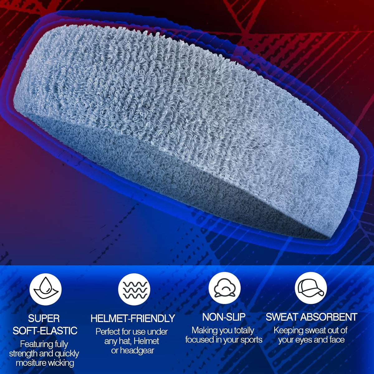 Sweatbands Sports Headband for Men & Women, Moisture Wicking Hairband Athletic Towel Headbands Cotton Head Sweat Bands for Running, Cycling, Yoga, Spa