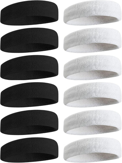 Sweatbands Sports Headband for Men & Women, Moisture Wicking Hairband Athletic Towel Headbands Cotton Head Sweat Bands for Running, Cycling, Yoga, Spa