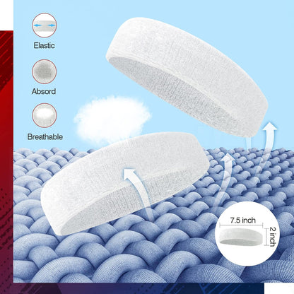 Sweatbands Sports Headband for Men & Women, Moisture Wicking Hairband Athletic Towel Headbands Cotton Head Sweat Bands for Running, Cycling, Yoga, Spa
