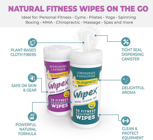 Fitness Equipment Wipes - EWG Verified - 50 Ct Original Natural Plant Based Gym Wipes for Equipment, Clean Surfaces at Home or Gym, Use as a Yoga Mat Cleaner, Lemongrass, Eucalyptus & Vinegar