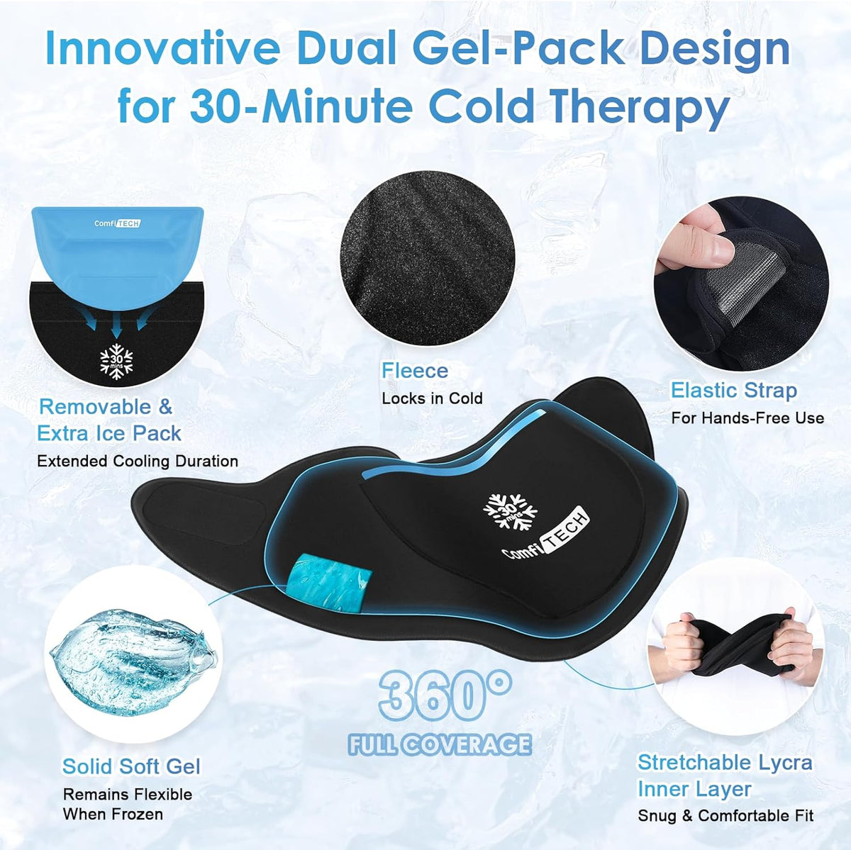 Dual-Gel Neck Ice Pack Wrap, 30-Minute Cooling Cervical Wrap, M