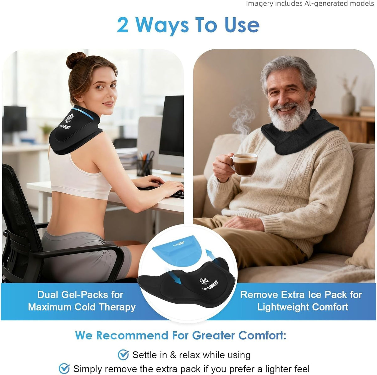 Dual-Gel Neck Ice Pack Wrap, 30-Minute Cooling Cervical Wrap, M