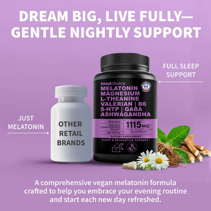 12-in-1 Melatonin 5mg Sleep Capsules with Magnesium, 90ct