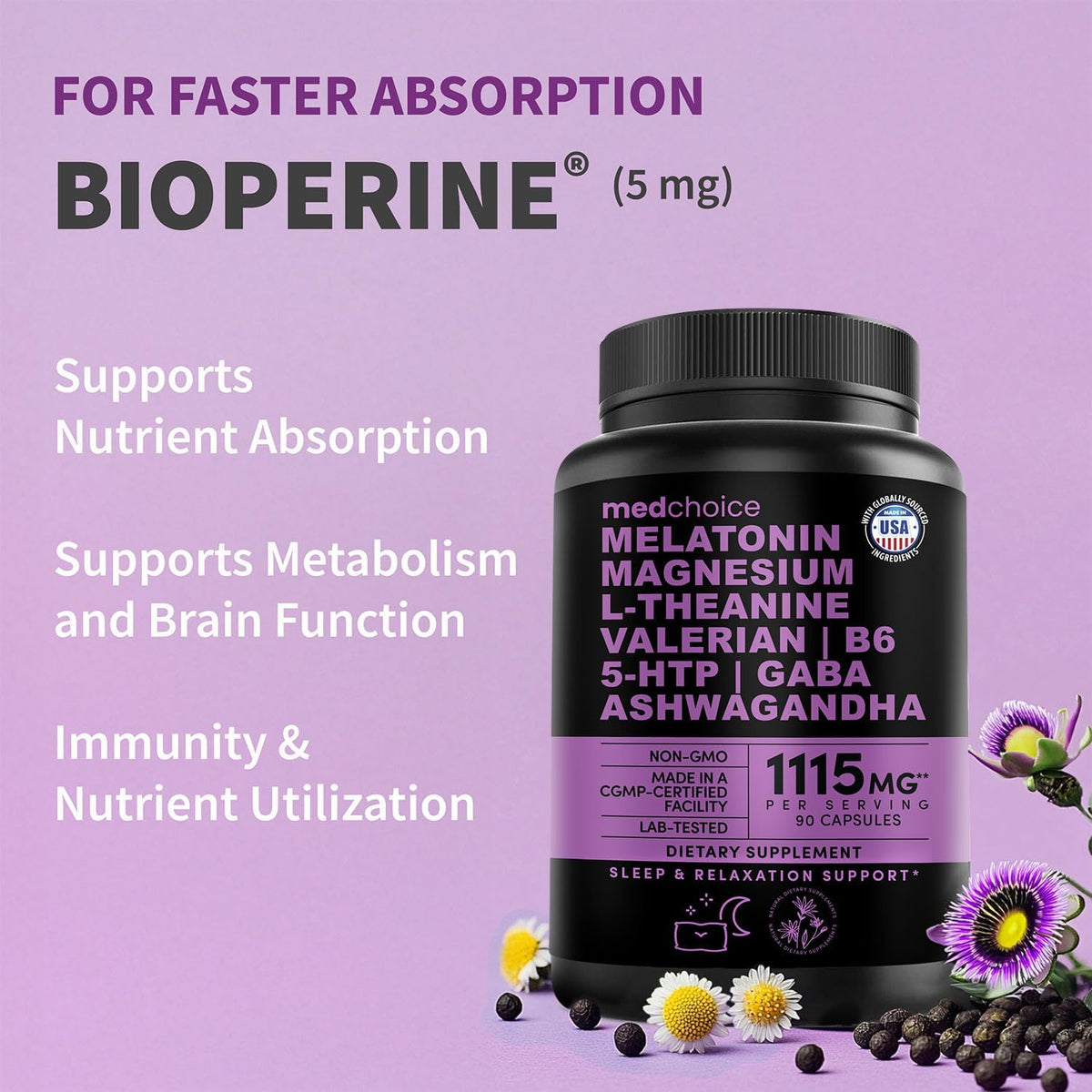 12-in-1 Melatonin 5mg Sleep Capsules with Magnesium, 90ct