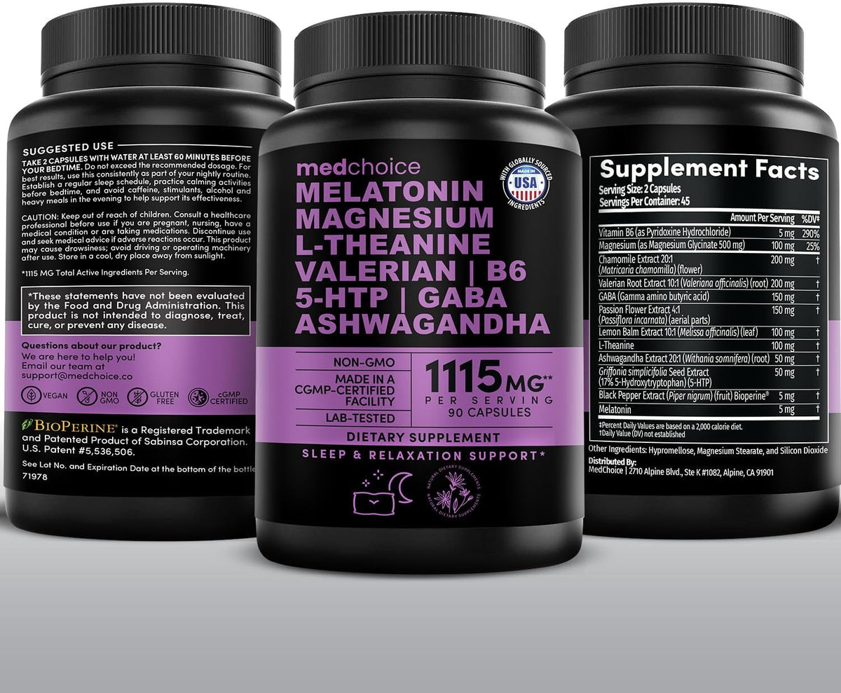 12-in-1 Melatonin 5mg Sleep Capsules with Magnesium, 90ct
