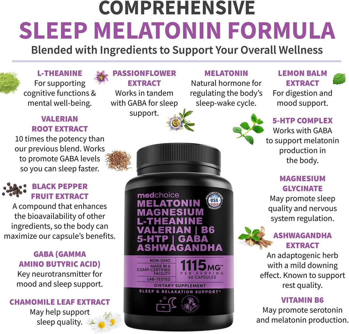12-in-1 Melatonin 5mg Sleep Capsules with Magnesium, 90ct