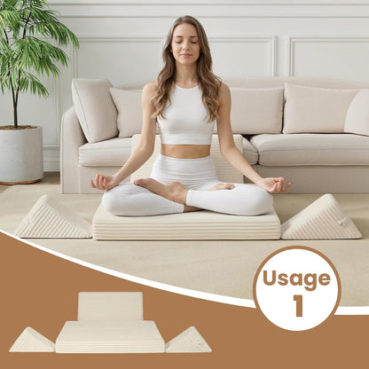 Meditation Cushion, Meditation Mat with Knee Support, Dark Grey | Large Washable Meditation Pillow for Sitting on Floor, Yoga Pillow with 2 Knee Cushions for Comfortable Sitting, 24x24in