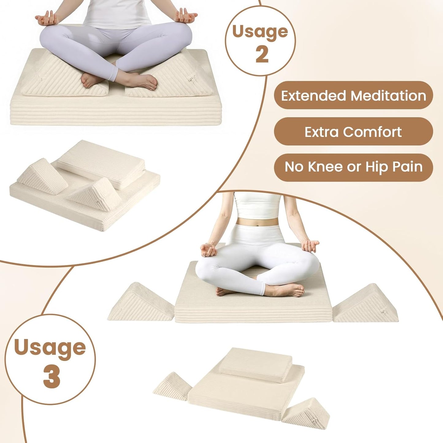 Meditation Cushion, Meditation Mat with Knee Support, Dark Grey | Large Washable Meditation Pillow for Sitting on Floor, Yoga Pillow with 2 Knee Cushions for Comfortable Sitting, 24x24in