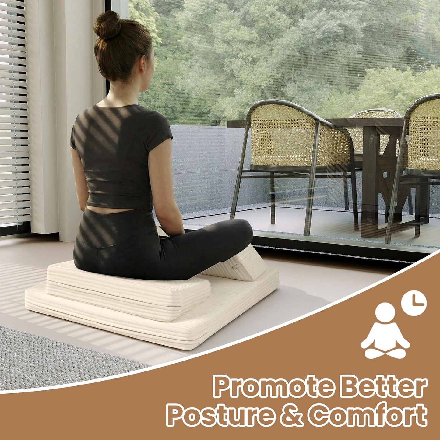 Meditation Cushion, Meditation Mat with Knee Support, Dark Grey | Large Washable Meditation Pillow for Sitting on Floor, Yoga Pillow with 2 Knee Cushions for Comfortable Sitting, 24x24in