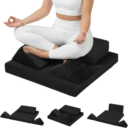 Meditation Cushion, Meditation Mat with Knee Support, Dark Grey | Large Washable Meditation Pillow for Sitting on Floor, Yoga Pillow with 2 Knee Cushions for Comfortable Sitting, 24x24in