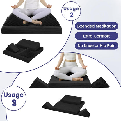 Meditation Cushion, Meditation Mat with Knee Support, Dark Grey | Large Washable Meditation Pillow for Sitting on Floor, Yoga Pillow with 2 Knee Cushions for Comfortable Sitting, 24x24in