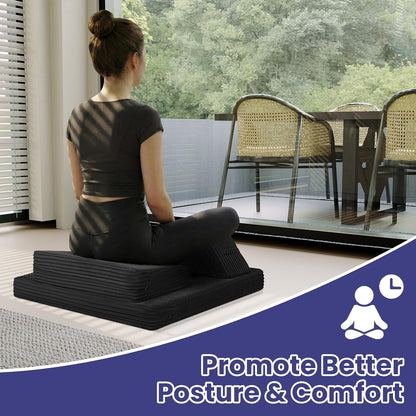 Meditation Cushion, Meditation Mat with Knee Support, Dark Grey | Large Washable Meditation Pillow for Sitting on Floor, Yoga Pillow with 2 Knee Cushions for Comfortable Sitting, 24x24in