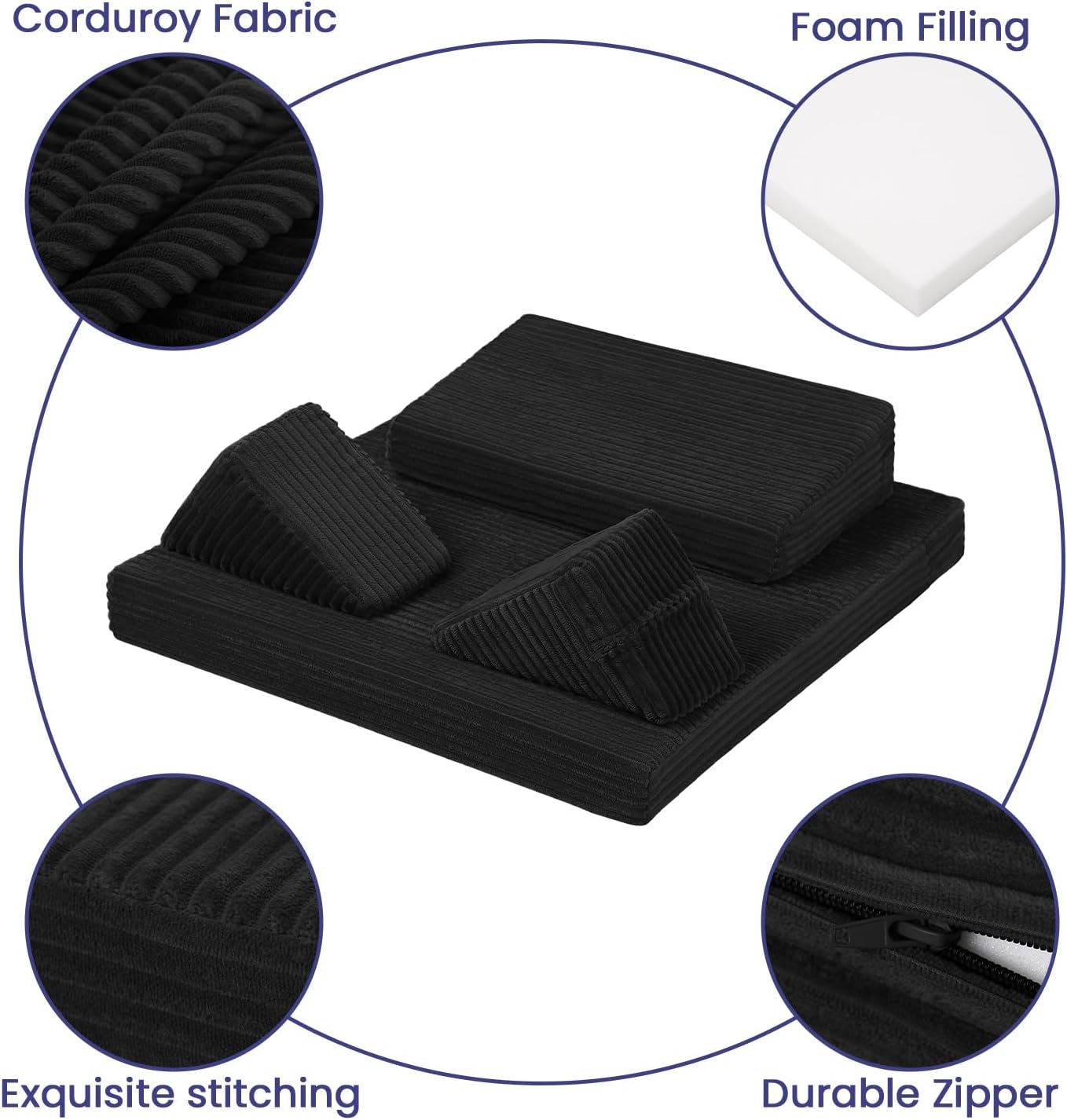 Meditation Cushion, Meditation Mat with Knee Support, Dark Grey | Large Washable Meditation Pillow for Sitting on Floor, Yoga Pillow with 2 Knee Cushions for Comfortable Sitting, 24x24in
