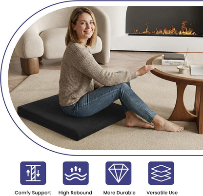 Meditation Cushion, Meditation Mat with Knee Support, Dark Grey | Large Washable Meditation Pillow for Sitting on Floor, Yoga Pillow with 2 Knee Cushions for Comfortable Sitting, 24x24in