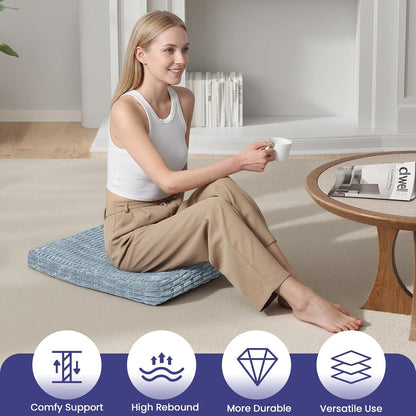 Meditation Cushion, Meditation Mat with Knee Support, Dark Grey | Large Washable Meditation Pillow for Sitting on Floor, Yoga Pillow with 2 Knee Cushions for Comfortable Sitting, 24x24in