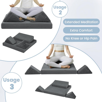 Meditation Cushion, Meditation Mat with Knee Support, Dark Grey | Large Washable Meditation Pillow for Sitting on Floor, Yoga Pillow with 2 Knee Cushions for Comfortable Sitting, 24x24in
