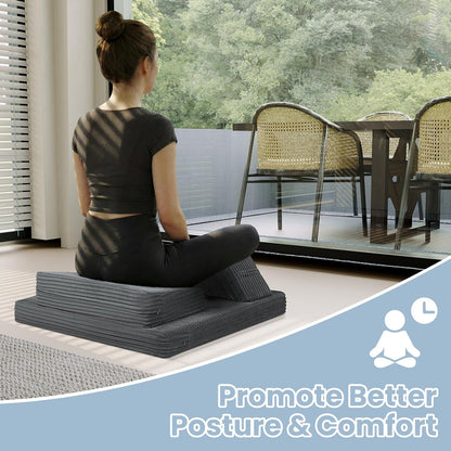 Meditation Cushion, Meditation Mat with Knee Support, Dark Grey | Large Washable Meditation Pillow for Sitting on Floor, Yoga Pillow with 2 Knee Cushions for Comfortable Sitting, 24x24in