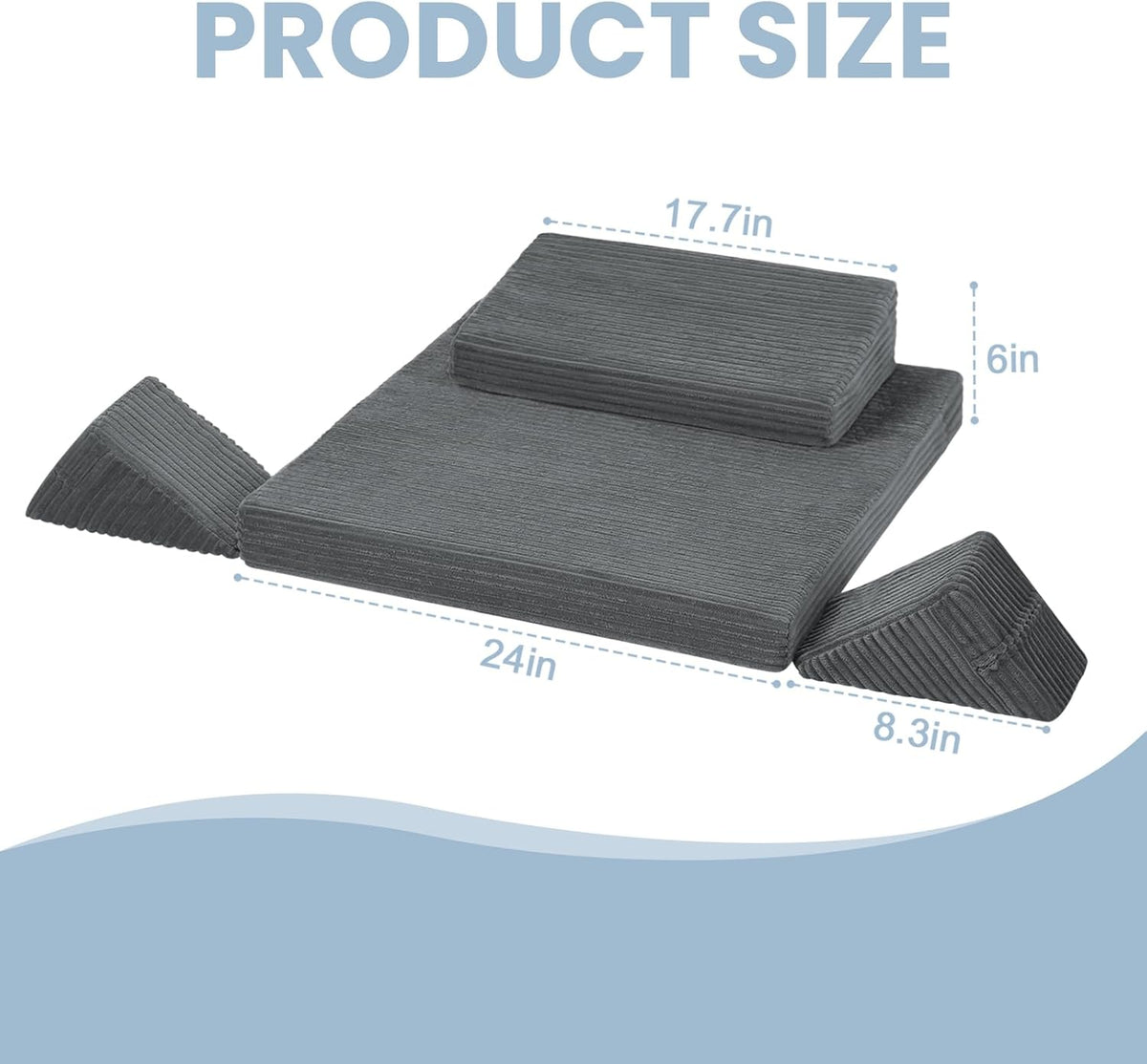 Meditation Cushion, Meditation Mat with Knee Support, Dark Grey | Large Washable Meditation Pillow for Sitting on Floor, Yoga Pillow with 2 Knee Cushions for Comfortable Sitting, 24x24in