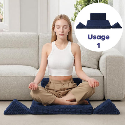 Meditation Cushion, Meditation Mat with Knee Support, Dark Grey | Large Washable Meditation Pillow for Sitting on Floor, Yoga Pillow with 2 Knee Cushions for Comfortable Sitting, 24x24in