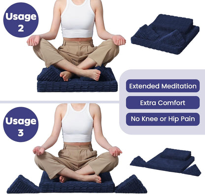 Meditation Cushion, Meditation Mat with Knee Support, Dark Grey | Large Washable Meditation Pillow for Sitting on Floor, Yoga Pillow with 2 Knee Cushions for Comfortable Sitting, 24x24in