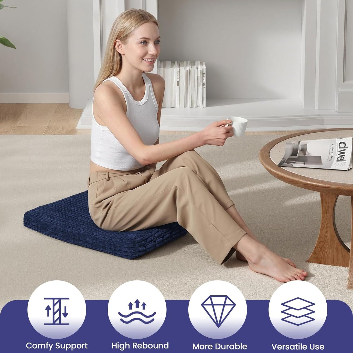 Meditation Cushion, Meditation Mat with Knee Support, Dark Grey | Large Washable Meditation Pillow for Sitting on Floor, Yoga Pillow with 2 Knee Cushions for Comfortable Sitting, 24x24in