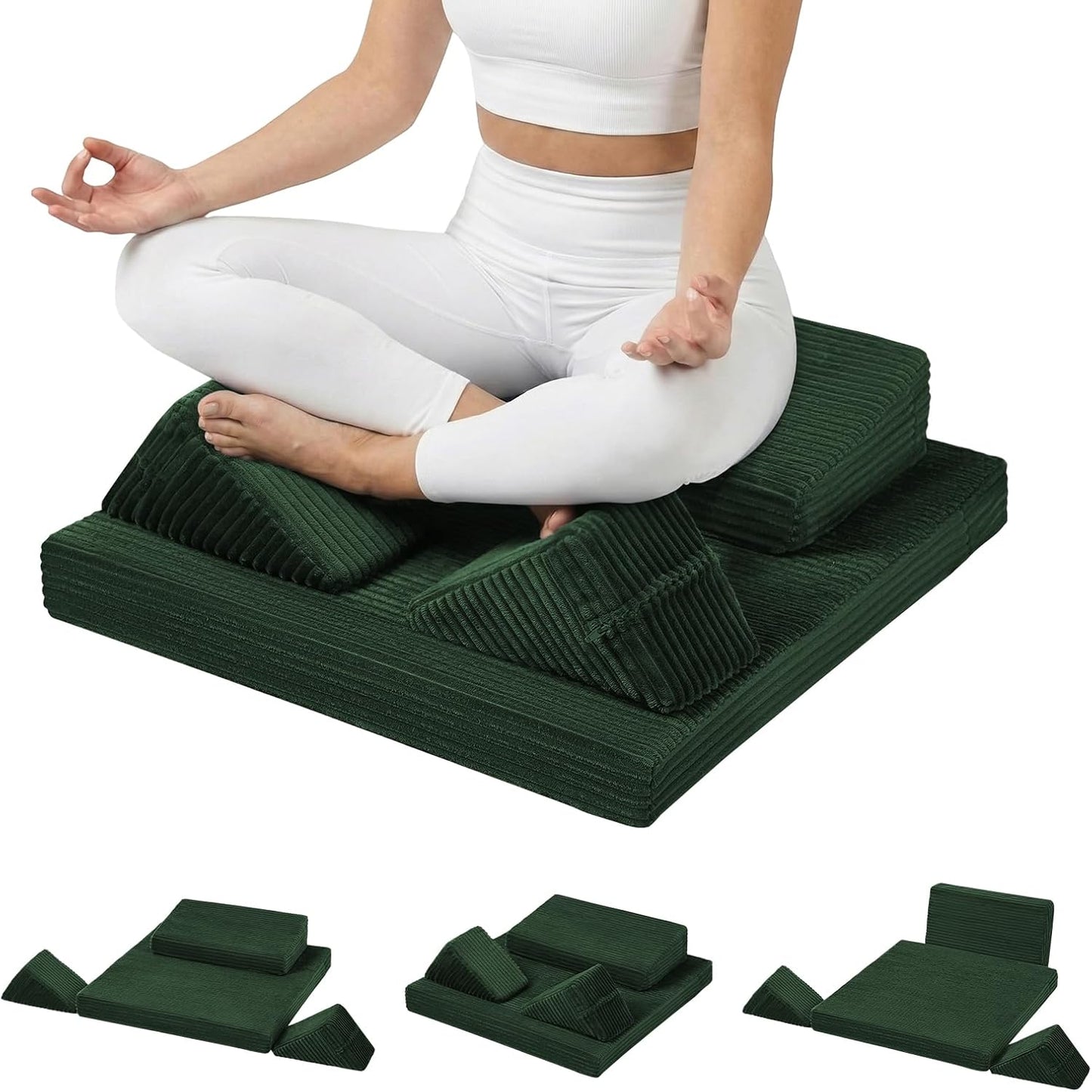Meditation Cushion, Meditation Mat with Knee Support, Dark Grey | Large Washable Meditation Pillow for Sitting on Floor, Yoga Pillow with 2 Knee Cushions for Comfortable Sitting, 24x24in