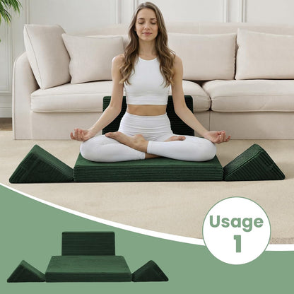 Meditation Cushion, Meditation Mat with Knee Support, Dark Grey | Large Washable Meditation Pillow for Sitting on Floor, Yoga Pillow with 2 Knee Cushions for Comfortable Sitting, 24x24in