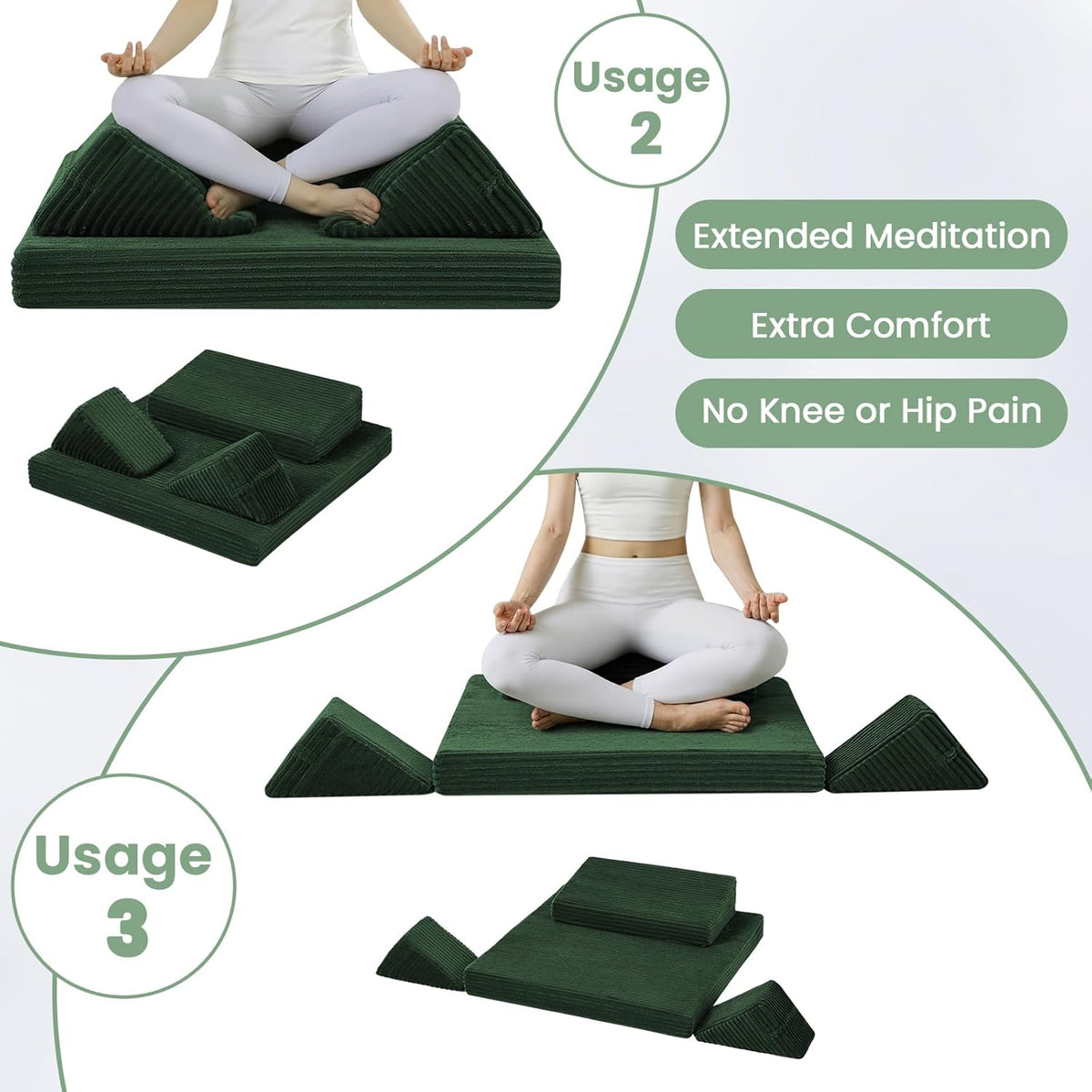 Meditation Cushion, Meditation Mat with Knee Support, Dark Grey | Large Washable Meditation Pillow for Sitting on Floor, Yoga Pillow with 2 Knee Cushions for Comfortable Sitting, 24x24in