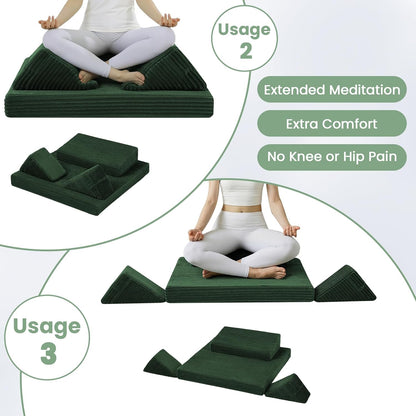 Meditation Cushion, Meditation Mat with Knee Support, Dark Grey | Large Washable Meditation Pillow for Sitting on Floor, Yoga Pillow with 2 Knee Cushions for Comfortable Sitting, 24x24in