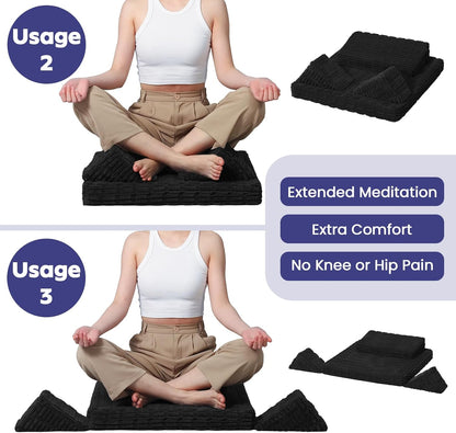 Meditation Cushion, Meditation Mat with Knee Support, Dark Grey | Large Washable Meditation Pillow for Sitting on Floor, Yoga Pillow with 2 Knee Cushions for Comfortable Sitting, 24x24in