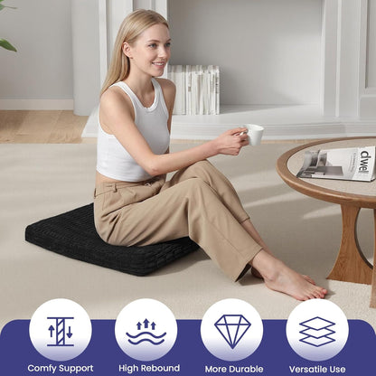 Meditation Cushion, Meditation Mat with Knee Support, Dark Grey | Large Washable Meditation Pillow for Sitting on Floor, Yoga Pillow with 2 Knee Cushions for Comfortable Sitting, 24x24in