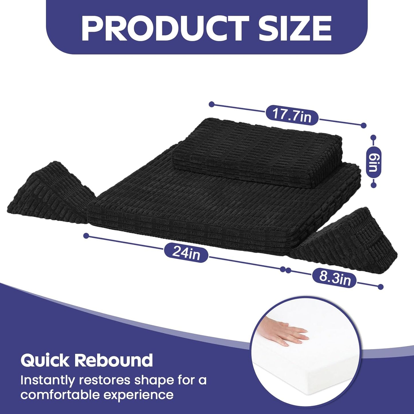 Meditation Cushion, Meditation Mat with Knee Support, Dark Grey | Large Washable Meditation Pillow for Sitting on Floor, Yoga Pillow with 2 Knee Cushions for Comfortable Sitting, 24x24in