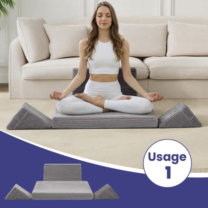 Meditation Cushion, Meditation Mat with Knee Support, Dark Grey | Large Washable Meditation Pillow for Sitting on Floor, Yoga Pillow with 2 Knee Cushions for Comfortable Sitting, 24x24in
