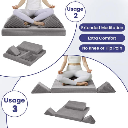 Meditation Cushion, Meditation Mat with Knee Support, Dark Grey | Large Washable Meditation Pillow for Sitting on Floor, Yoga Pillow with 2 Knee Cushions for Comfortable Sitting, 24x24in