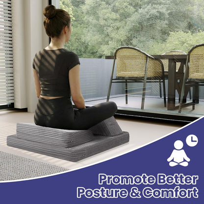 Meditation Cushion, Meditation Mat with Knee Support, Dark Grey | Large Washable Meditation Pillow for Sitting on Floor, Yoga Pillow with 2 Knee Cushions for Comfortable Sitting, 24x24in