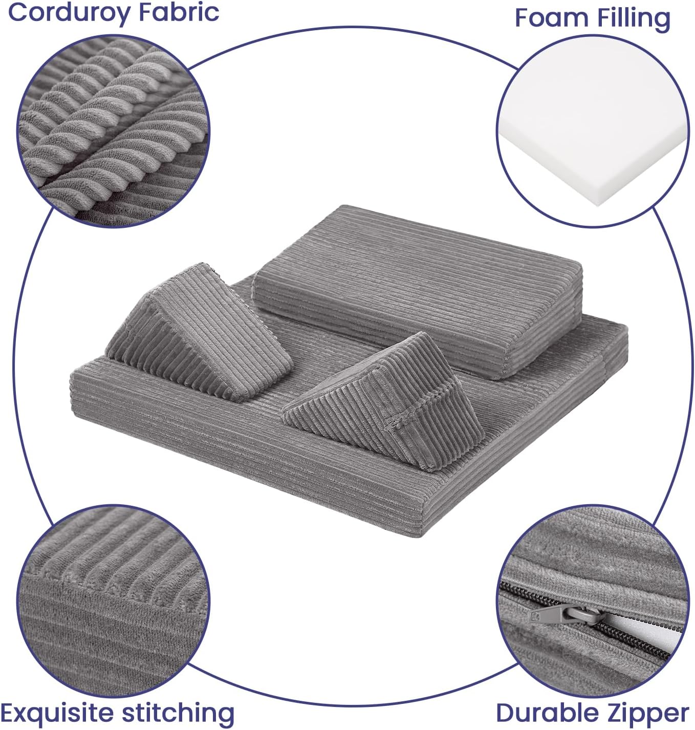 Meditation Cushion, Meditation Mat with Knee Support, Dark Grey | Large Washable Meditation Pillow for Sitting on Floor, Yoga Pillow with 2 Knee Cushions for Comfortable Sitting, 24x24in