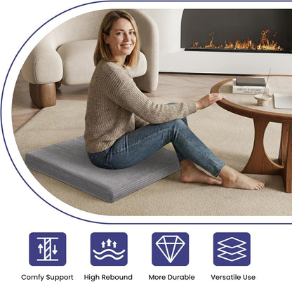 Meditation Cushion, Meditation Mat with Knee Support, Dark Grey | Large Washable Meditation Pillow for Sitting on Floor, Yoga Pillow with 2 Knee Cushions for Comfortable Sitting, 24x24in