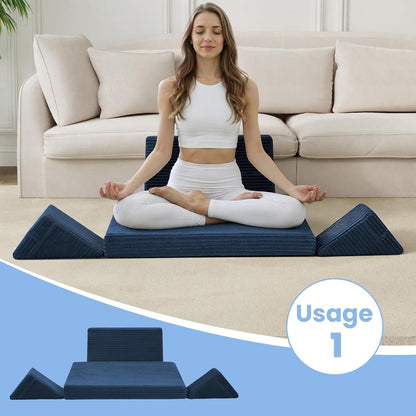Meditation Cushion, Meditation Mat with Knee Support, Dark Grey | Large Washable Meditation Pillow for Sitting on Floor, Yoga Pillow with 2 Knee Cushions for Comfortable Sitting, 24x24in